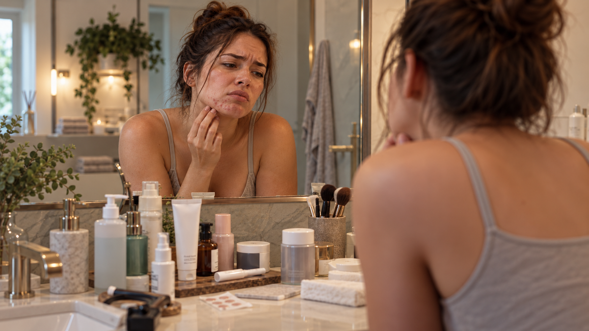 VISUEL 4 — Femme devant le miroir le matin.