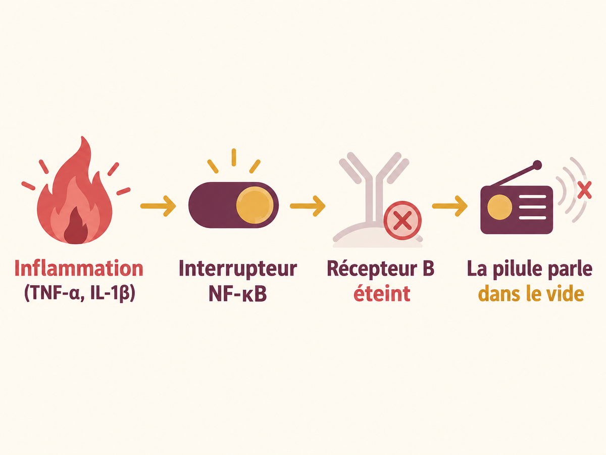 VISUEL 6 — Illustration en coupe de la colonne lombaire : perte de hauteur discale et compression de la racine nerveuse.